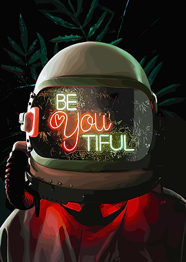 Astronaut Helmet with Neon Sign Reflection