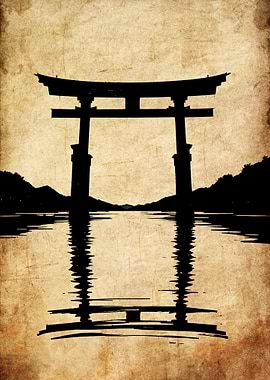 Japanese Torii Gate Silhouette Reflection