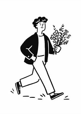 Man with Flowers, Black and White