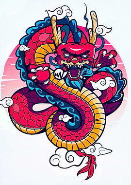 Stylized Red and Gold Dragon Illustration