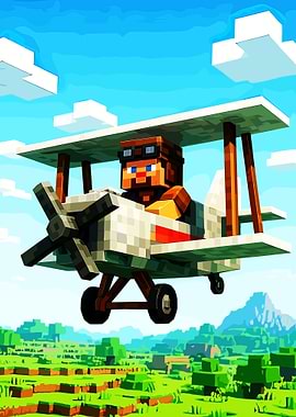 Minecraft Aviator in Biplane