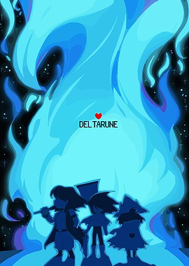 Deltarune characters with blue flame background