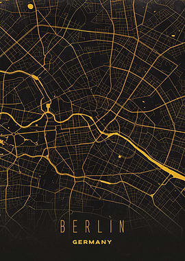 Golden Map of Berlin - Modern Germany City Wall Art
