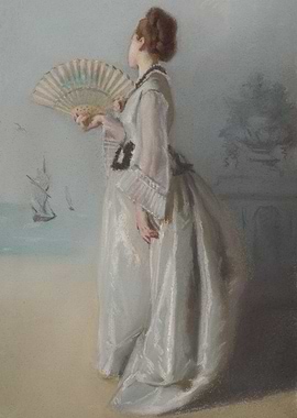 Woman with Fan by the Sea