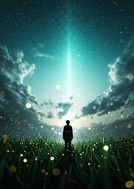 Silhouette under a starry sky