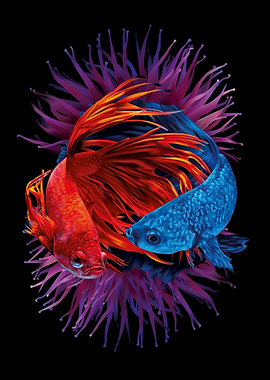 Red and Blue Betta Fish Illustration