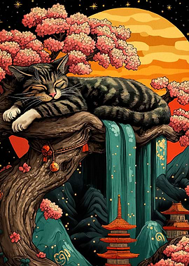 Sleeping Cat Cherry Blossom Tree