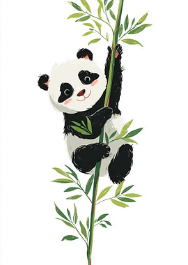 Cute Panda Climbing Bamboo Illustration