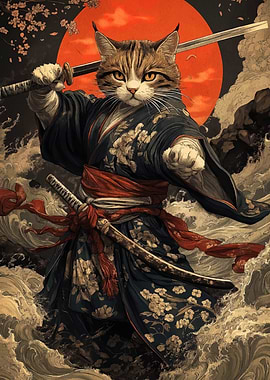 Samurai Cat Warrior with Katana