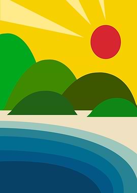 Minimalist Beach Landscape with Hills