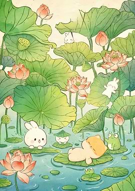 Lotus Pond Cute Animals