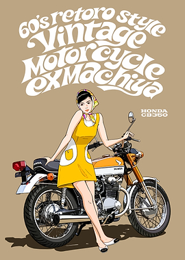 Vintage Motorcycle with Woman Illustration