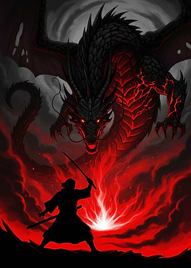 Samurai vs. Dragon: Epic Battle Scene