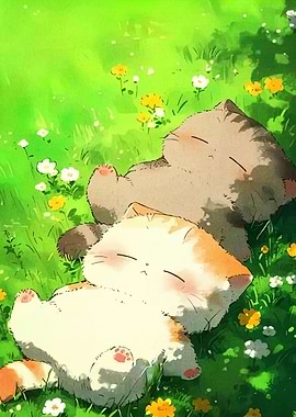 Sleeping Cats in a Meadow