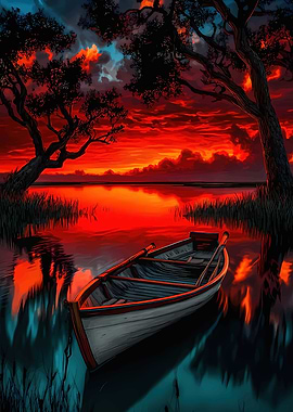 Boat on Water at Sunset