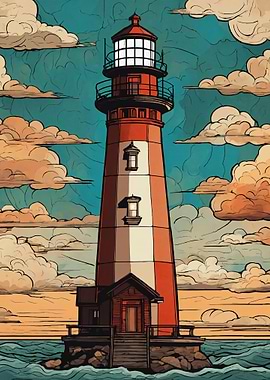 Lighthouse with Clouds Digital Art