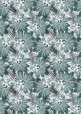 Floral Pattern with Ferns and Flowers