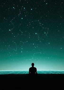 Silhouette Contemplating Starry Night Sky