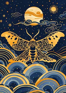 Moth and Moon Celestial Kintsugi Art
