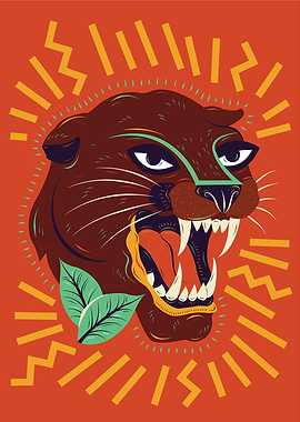 Stylized Roaring Panther Head Illustration