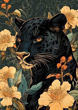 Black Panther Among Flowers