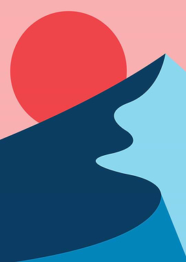 Minimalist Mountain Landscape with Sun