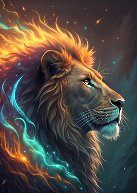 Fiery Lion Digital Art Portrait