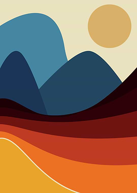 Abstract Mountain Landscape with Sun