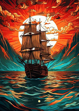 Sailing Ship at Sunset