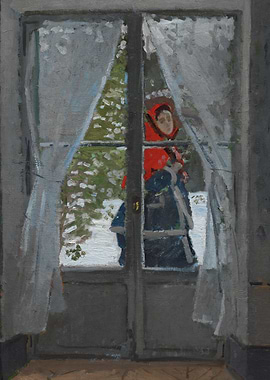 Woman at Window in Winter Landscape