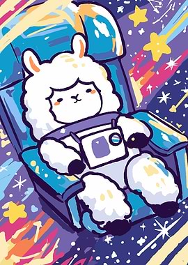 Llama Astronaut in Space Cartoon