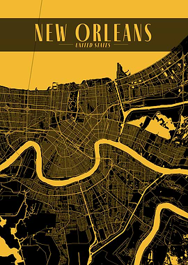 New Orleans Golden Map Art