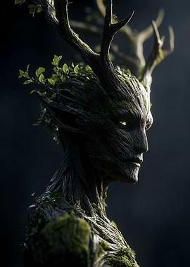 Mystical Tree Person with Glowing Eyes
