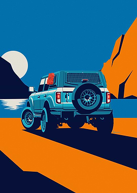 Hand Crafted Bronco Illustration Print: Retro Off-Road Truck Wall Art