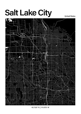 Salt Lake City Black and White Map