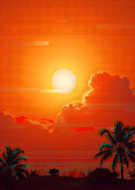 Tropical Sunset with Glitch Effect