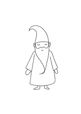 Cartoon Wizard Minimalist Line Art Drawing