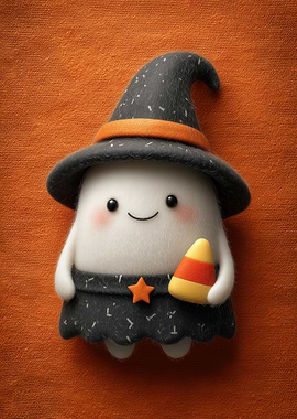 Cute Halloween Ghost Witch with Candy Corn