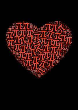 Pi Symbol Heart on Black Background