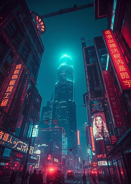 Cyberpunk Cityscape with Neon Lights
