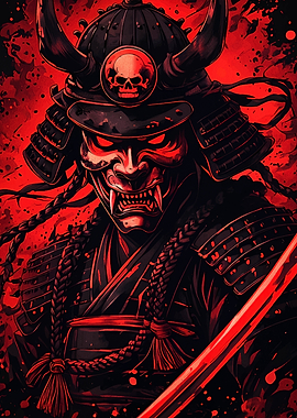 Red and Black Samurai Warrior Illustration