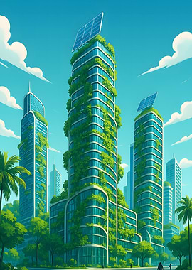 Eco-Friendly Cityscape with Green Buildings