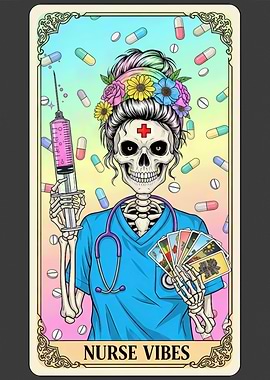 Nurse Vibes Skeleton Tarot Card