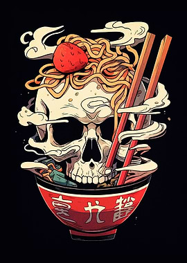 Skull Ramen Bowl Illustration