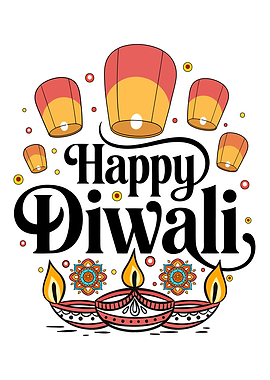 Happy Diwali Celebration with Lanterns and Lamps