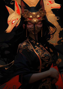 Fox Spirit Woman with Golden Mask