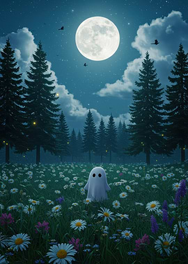 Cute Ghost in a Flower Field