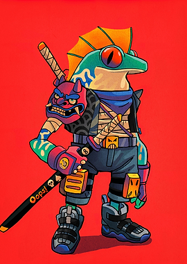 Cyberpunk Frog Warrior with Katana