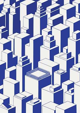 Isometric Blue and White Cityscape