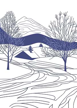 Winter Landscape Illustration with Bare Trees